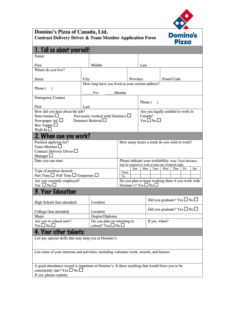 Get and Sign Domino Pizza Working Permit Form