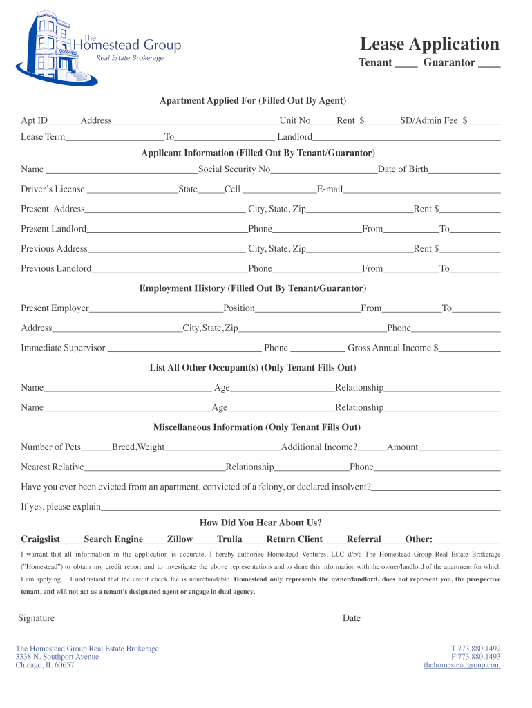 Rental Application the Homestead Group  Form