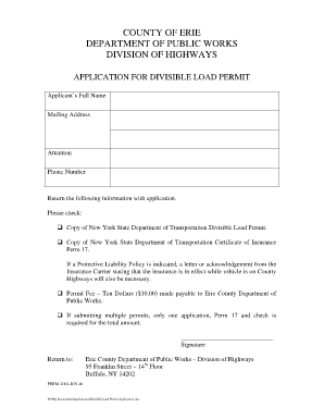 Divisible Load Permit Erie County New York Www2 Erie  Form