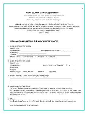 Nikah Nama Form in English PDF Download
