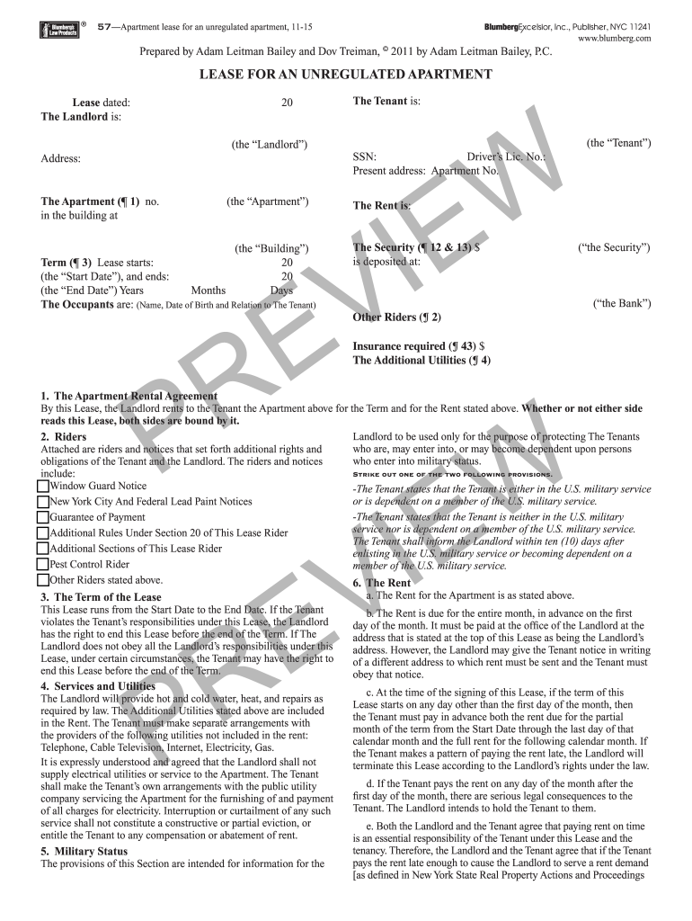 New York Residential Lease Agreement Blumberg  Form