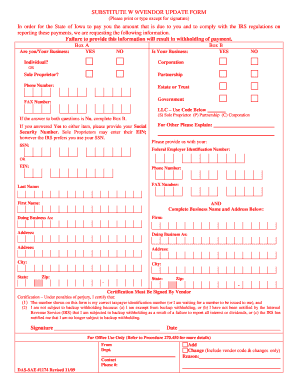 Substitute W 9 Vendor Update Form