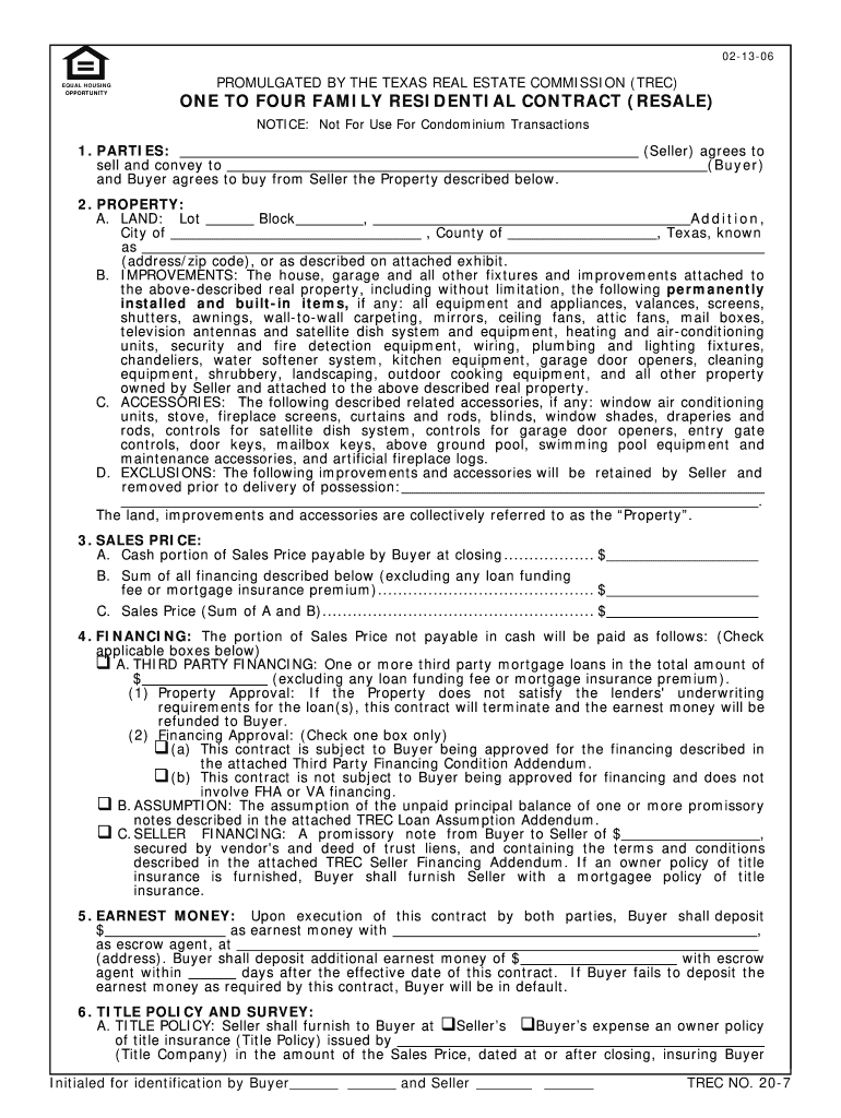  Texas Real Estate Contract Residential 2006-2024