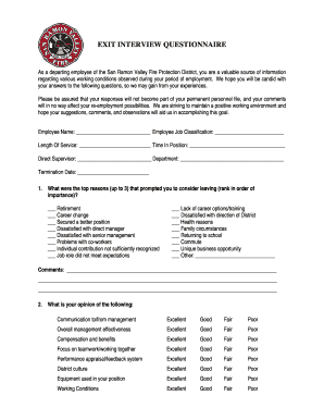 EXIT INTERVIEW QUESTIONNAIRE Firedepartment  Form