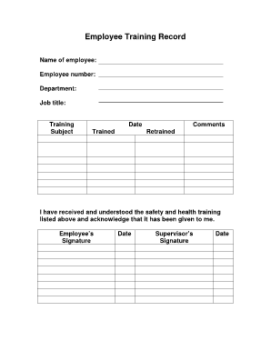 Employee Training Record Template  Form