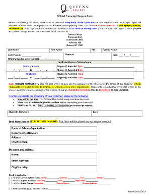 Queens College Transcript Request  Form