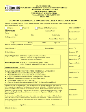 Mobile Home Installer License  Form