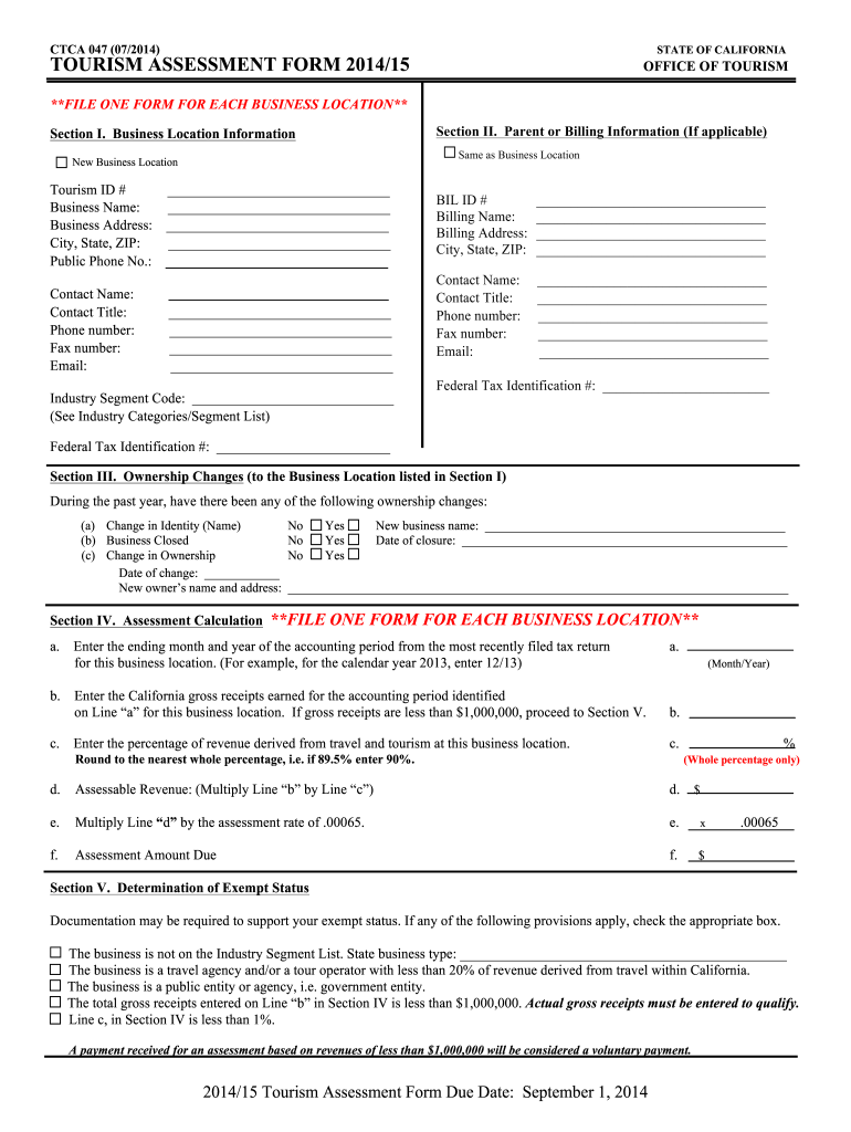  California Tourism Form 2014-2024