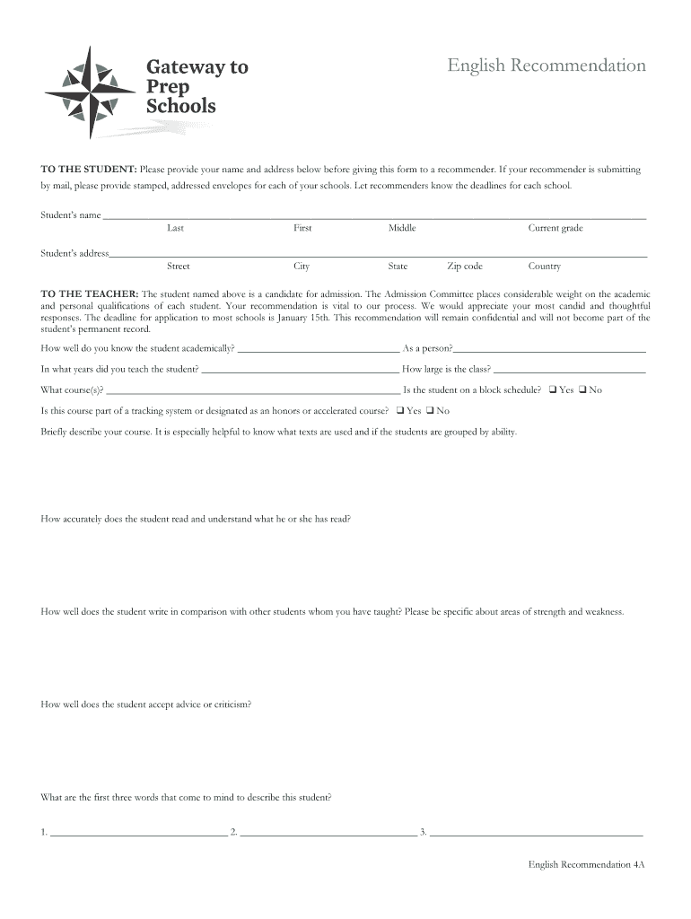 English Recommendation  Form