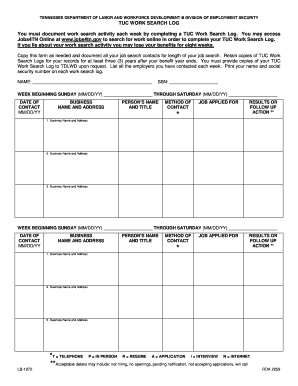 Blank Work Search Log Form