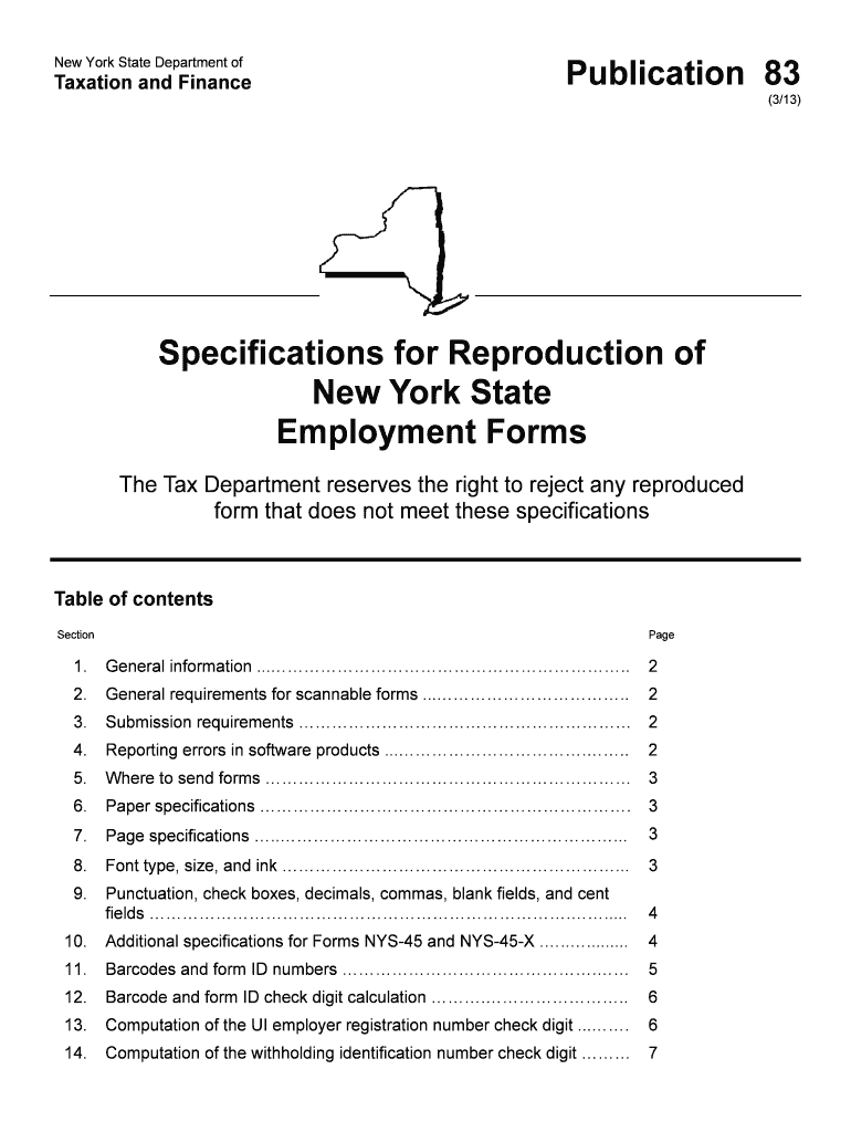  New York State Department of Taxation and Finance Publication 83 313 Specifications for Reproduction of New York State Employ 2013