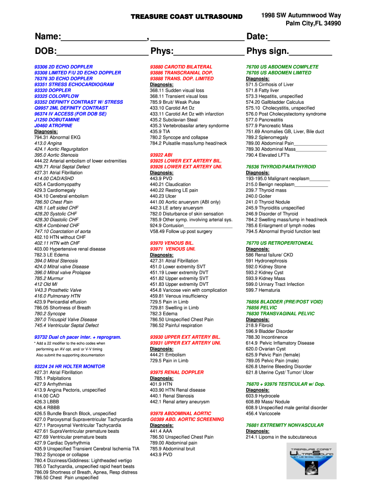 Super Bill  Treasure Coast Ultrasound  Form