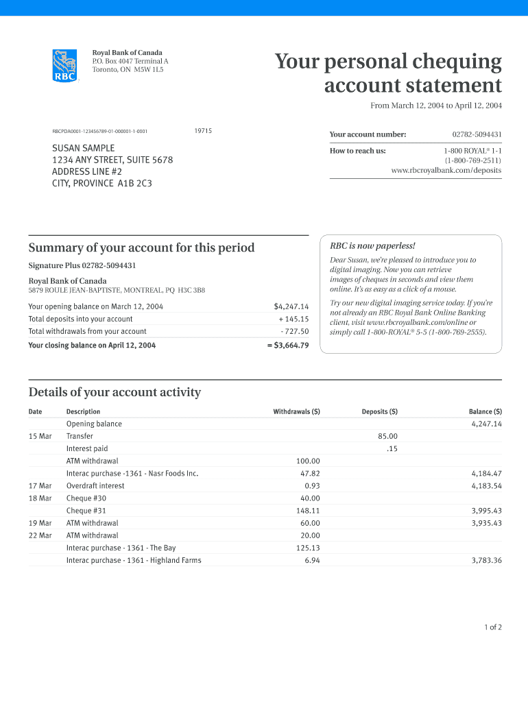 Royal Bank Statement Fill Out And Sign Printable Pdf Template