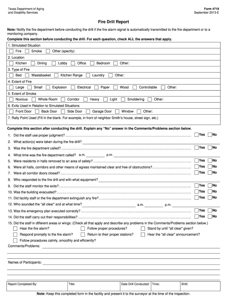 Texas Fire Drill Form