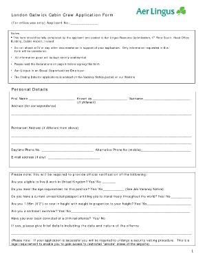 Application Form for a Member of Cabin Crew