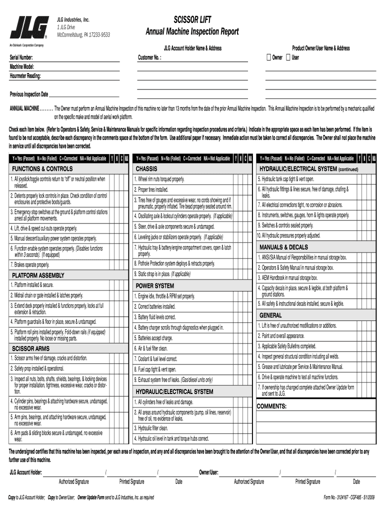  Jlg Manlift Inspection Form 2009-2024