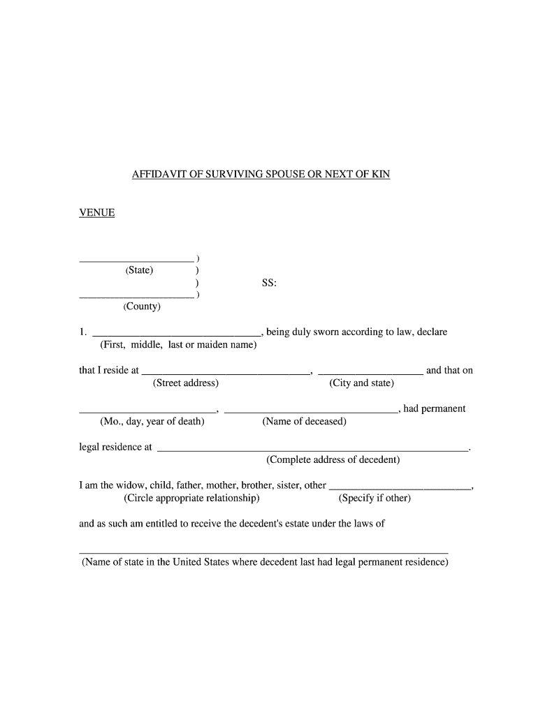 Affidavit of Surviving Spouse  Form