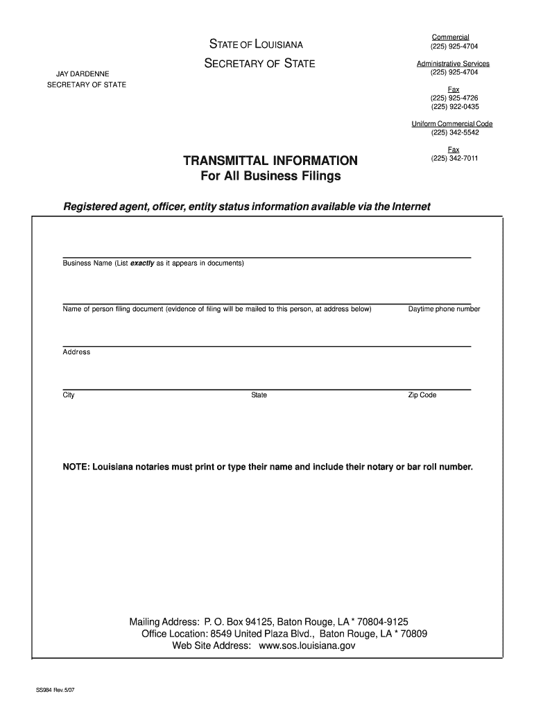  Affidavit to Dissolve Louisiana Corporation Affidavit to Dissolve Louisiana Corporation Brac 2007