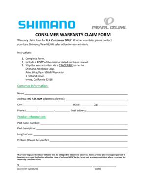 Shimano Warranty Claim Form