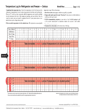 Temperature Log for Refrigerator Celsius  Form