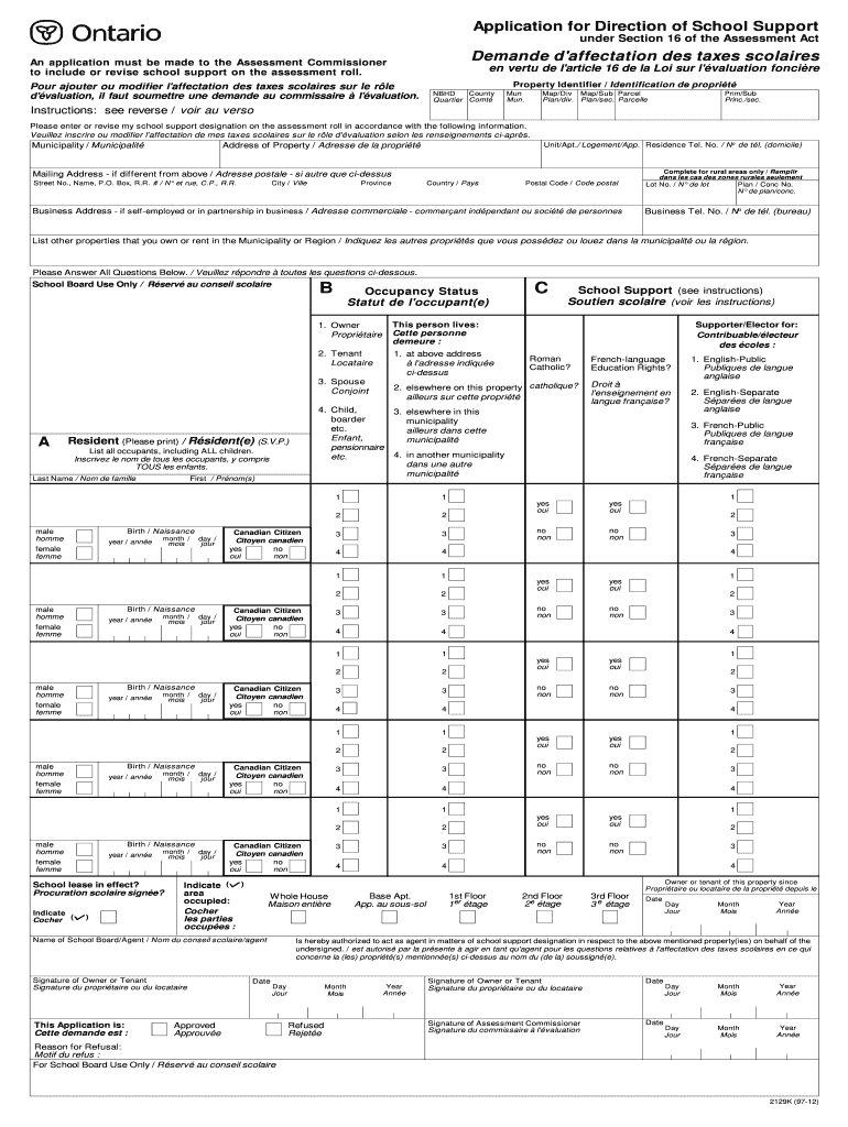 Ottawa Application for Direction of School Support Form