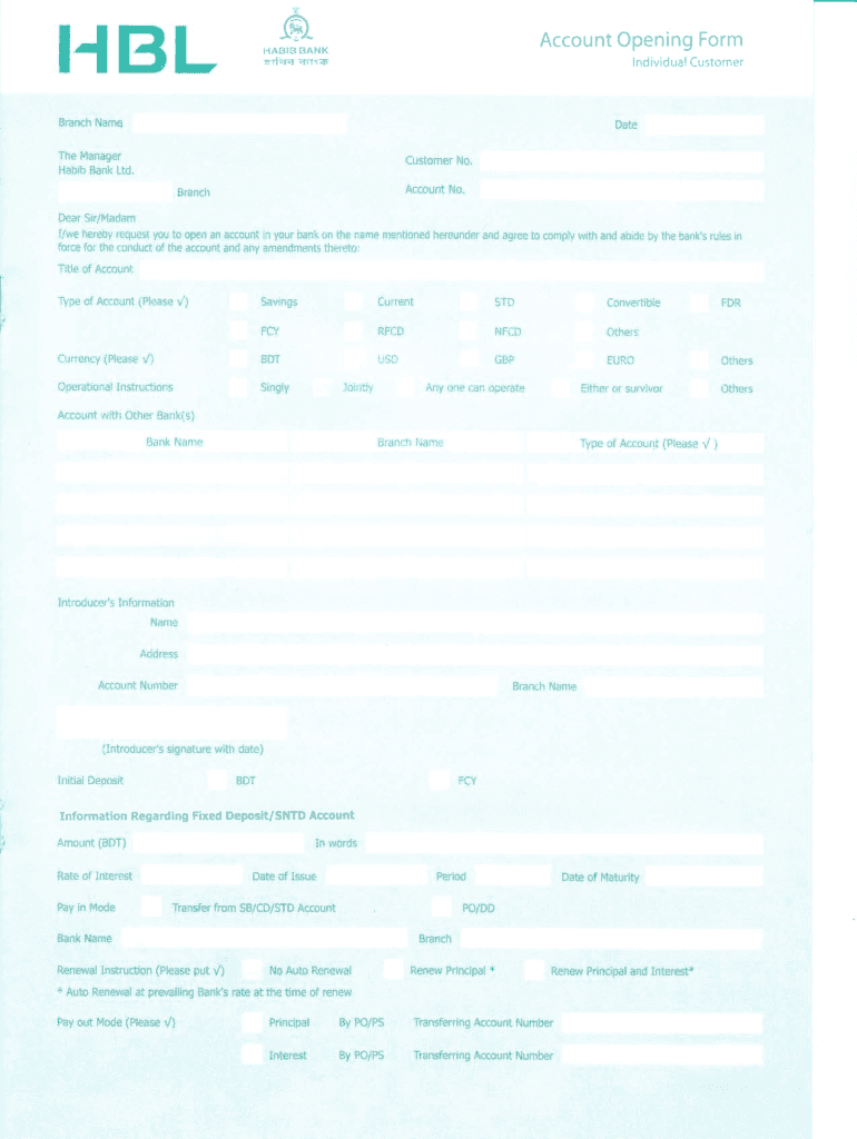 Hbl Online Account Opening  Form