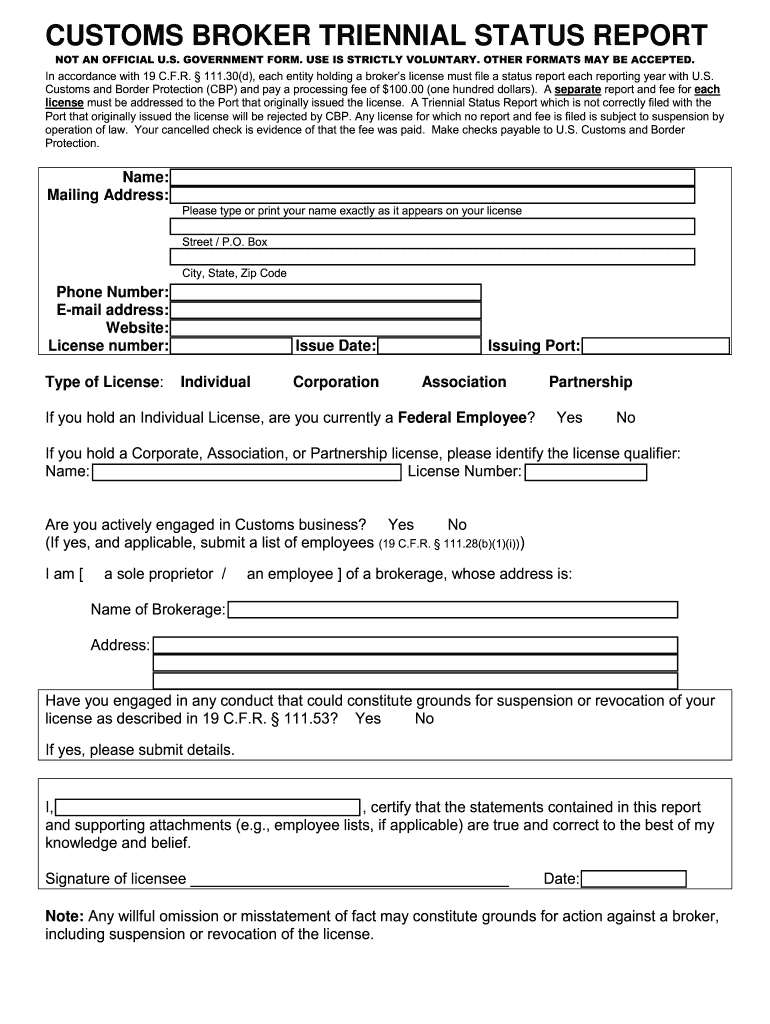 Triennial Status Report Form