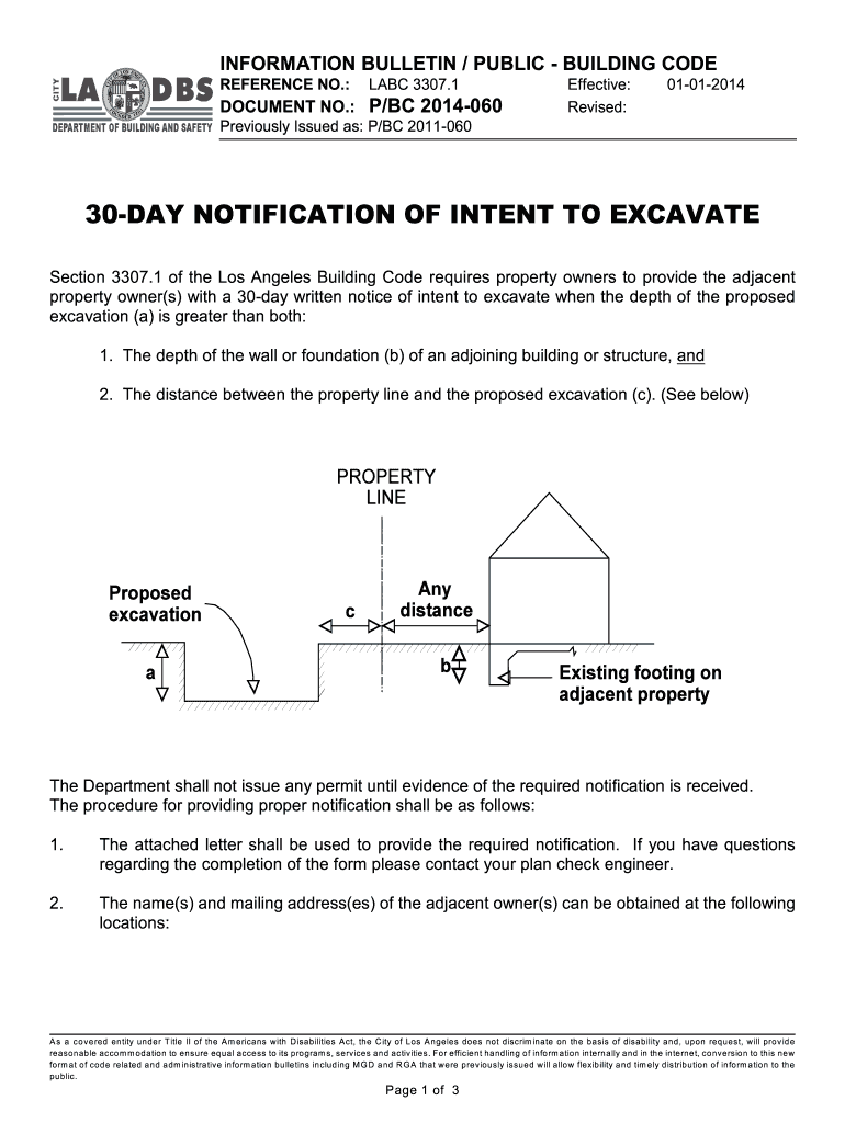 Provide30 Day Notice at Excavation  Form