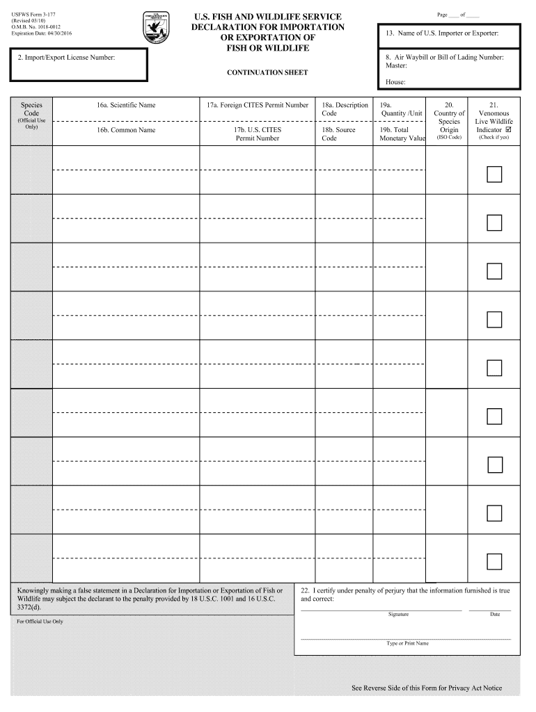  Microsoft Word Form 3 177 Continuation Page DOC Fws 2010