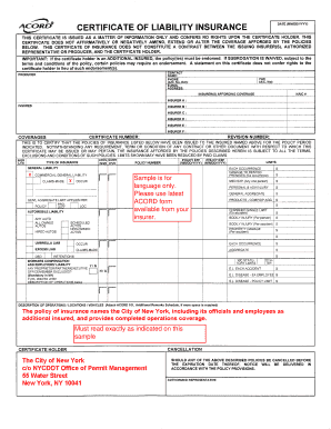New York Certificate of Insurance Fillable Form