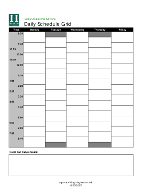 Monday through Friday Daily Schedule Template  Form