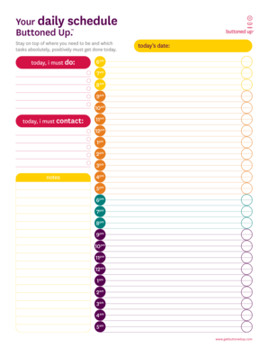 Printable Daily Schedule Form 24 Hours Buttoned Up