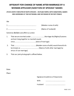 Affidavit for Name Change After Marriage  Form