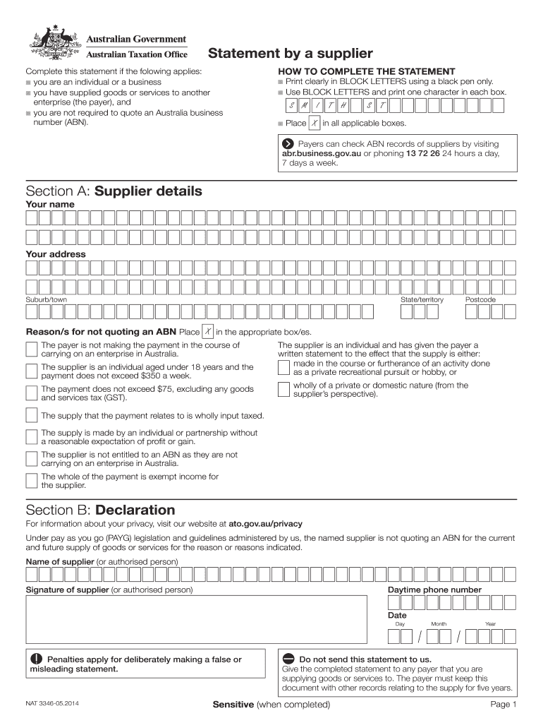  Statement by a Supplier Form 2015