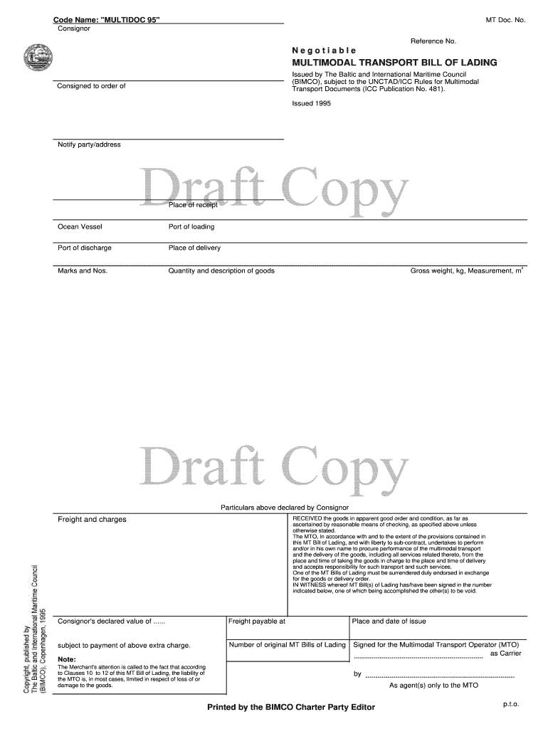 Combined Transport Bill of Lading Mẫu  Form