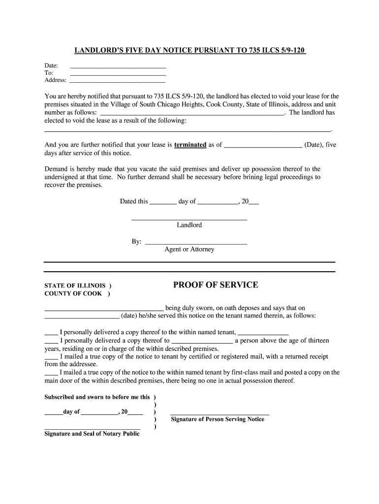 Illinois 5 Day Notice Form PDF