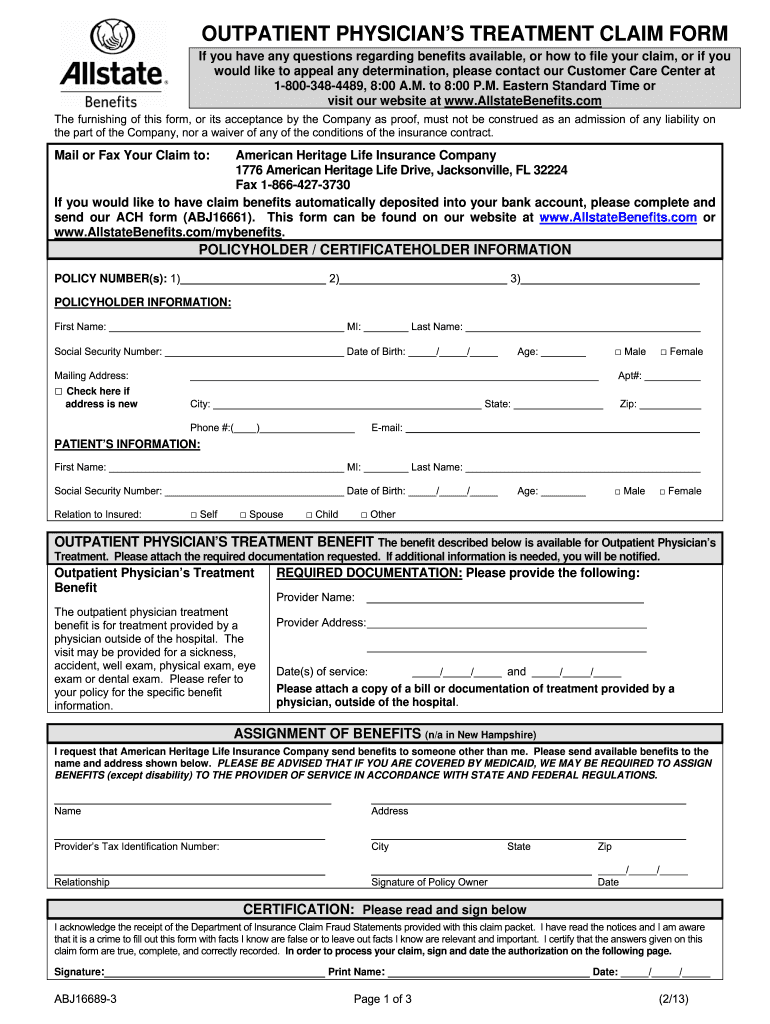  Allstate Outpatient Claim Form 2013-2024