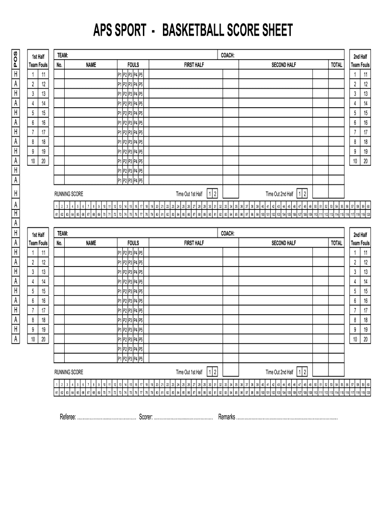 Basketball Score Sheet  Form