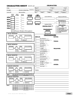 5e Character Sheet PDF  Form