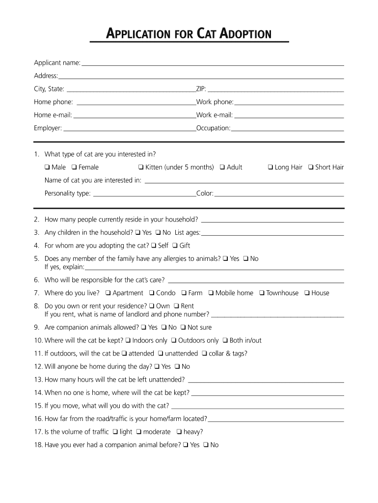 Cat Adoption Application Template  Form