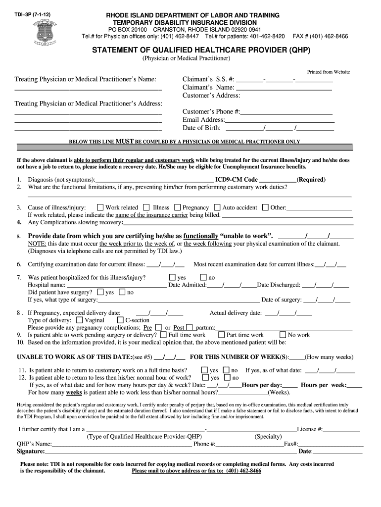 Tdi Rhode Island  Form