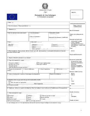 Formulaire Visa Italie