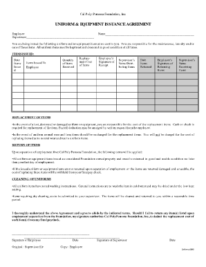 Uniform &amp; Equipment Issuance Agreement Cal Poly Pomona Foundation Csupomona