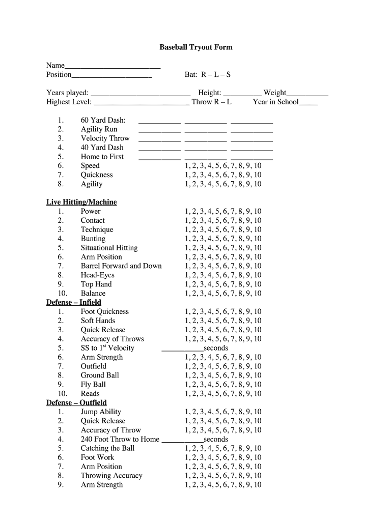 Free Printable Baseball Tryout Forms