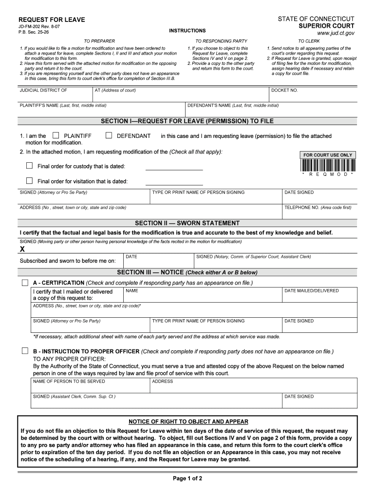 Connecticut Request Leave  Form