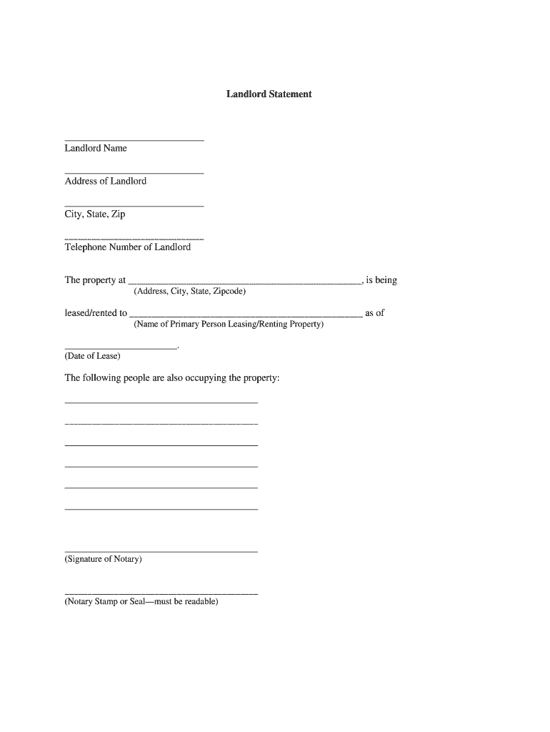 Printable Landlord Statement  Form