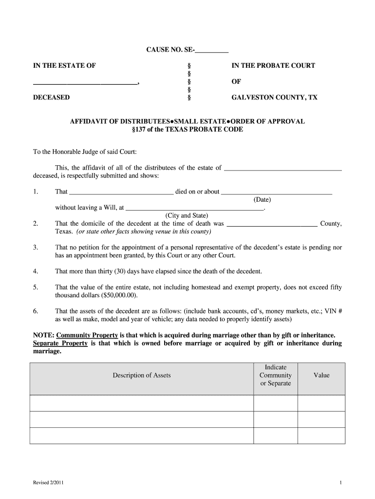  Small Estate Affidavit Texas 2011-2024