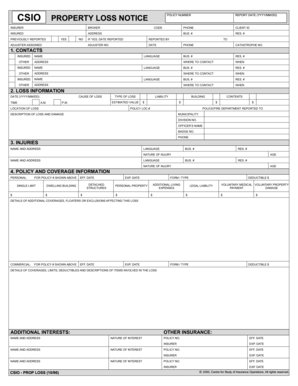 CSIO Property Loss Notice  Form