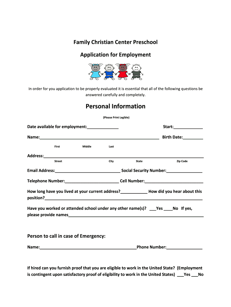 Preschool Application Form PDF