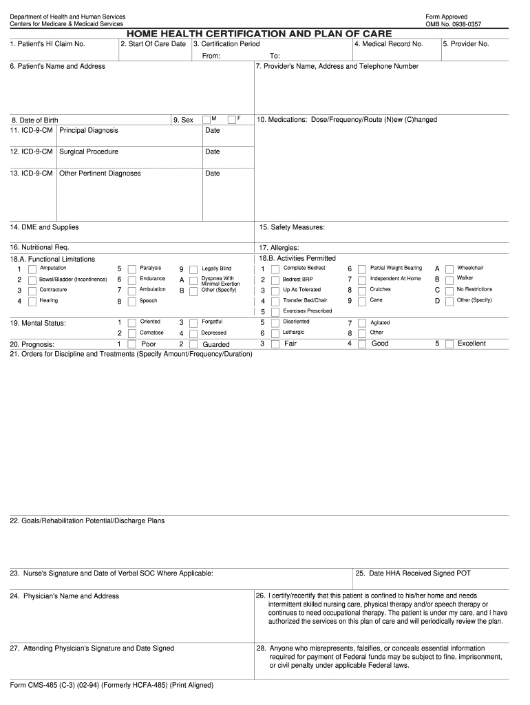 Home Health Certification  Form